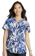 CK662 Cherokee Genuine V-Neck Print Top with Rounded Hem by Cherokee - Wild Abstract