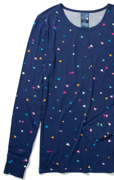 Z12409 Zoe + Chloe Silky Printed Crew Neck - Confetti Hearts Knit