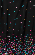 Z18213 Zoe + Chloe Curved V-Neck Print Scrub Top - Confetti Hearts