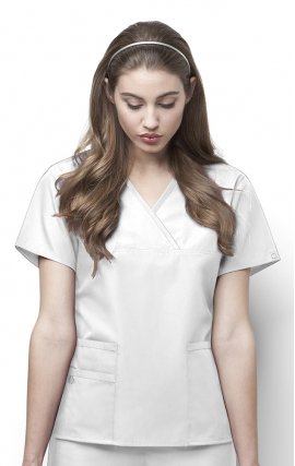 6026 WonderWink Origins Charlie Y-neck Contrast Trim Scrub Tops - White