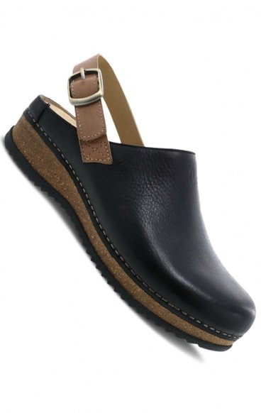 Merrin Black Waxy Milled Strap Back Stapled Mule for Women by Dansko Merrin Black Waxy Milled Strap Back Stapled Mule for Women by Dansko