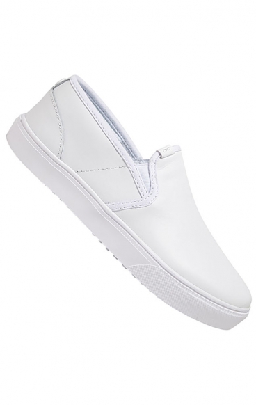 Chase White/White Wide Classic Slip On Anti Slip Leather Shoe by Infinity Footwear