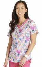 TF769 Tooniforms Fitted Print V-Neck Top with Contrast Details by Cherokee Uniforms - Angelic Feeling