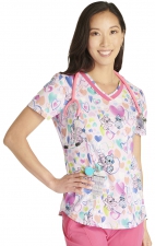 TF769 Tooniforms Fitted Print V-Neck Top with Contrast Details by Cherokee Uniforms - Angelic Feeling