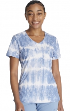 DK881 Contemporary Rounded V-Neck Print Top by Dickies - Shibori Stripes