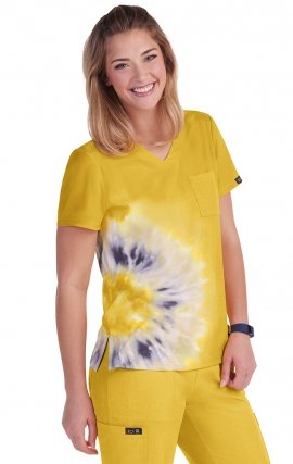 1114PLM koi Basics Lani Tie-Dye Print Top - Heather Mango Splash