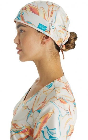 DK513 Dickies Unisex Print Scrub Cap with Mask Tabs - Mineral Swirl