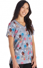 TF614 Tooniforms 3 Pocket V-Neck Print Top by Cherokee Uniforms - Moana Happiness