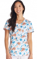 TF786 Tooniforms Round Neck Print Top with Chest Pocket by Cherokee Uniforms - Current of Fun