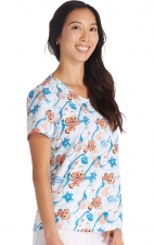 TF786 Tooniforms Round Neck Print Top with Chest Pocket by Cherokee Uniforms - Current of Fun