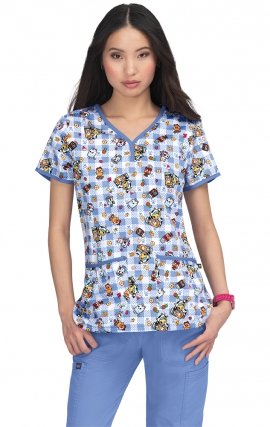 1017TKD koi Tokidoki  Y-Neck Print Scrub Top - Summer Picnic