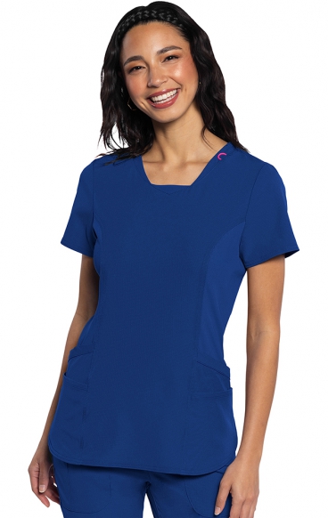 MC701 Amp V-Neck Top with Rib-Knit Inset and Side Panels by Med Couture