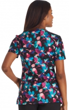 CK678 Cherokee Rounded V-Neck 3 Pocket Print Top - Brushing Blooms