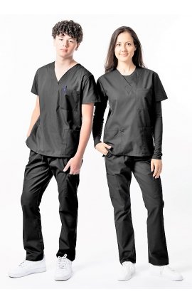 Unisex Classic Scrub Set Elastic Waist by Greentown - Black