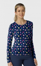 2409 Wink Layers Silky Long Sleeve Print Top - Springtime Stroll Navy