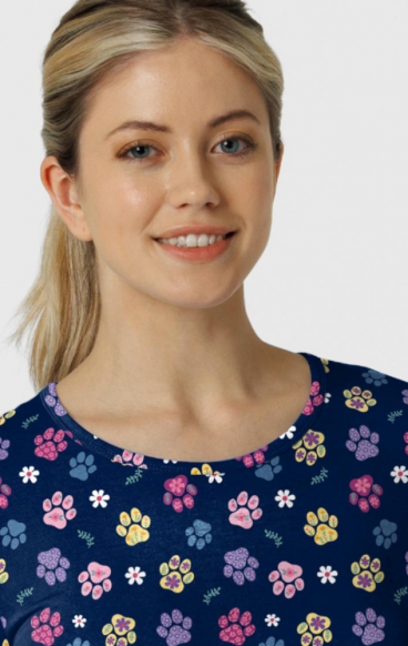 2409 Wink Layers Silky Long Sleeve Print Top - Springtime Stroll Navy