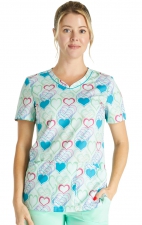 CK678 Cherokee Rounded V-Neck 3 Pocket Print Top - Retro Romance