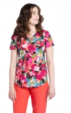 CK637 Cherokee V-Neck 2 Pocket Print Top - Abstract Petals