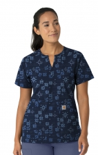 C13214 Carhartt Force Cross-Flex Notch Neck Print Top - Winter Quilt Navy 