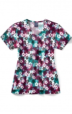 Z12213 Zoe + Chloe Curved V-neck Print Scrub Top - Skater Check Wine