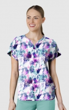 6267 WINK Dolman Y-Neck Print Scrub Top - Futuristic Floral