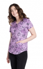 CK637 Cherokee V-Neck 2 Pocket Print Top - Dots In Bloom