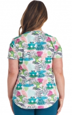 CK637 Cherokee V-Neck 2 Pocket Print Top - Leap Fronds