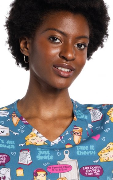 CK637 Cherokee V-Neck 2 Pocket Print Top - Take It Cheesy CK637 Cherokee V-Neck 2 Pocket Print Top - Take It Cheesy