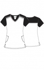 TF639 Tooniforms Fitted V-Neck Print Top with Colour Block Panels by Cherokee Uniforms - Bruni And Elsa