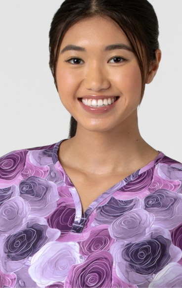 6267 WINK Dolman Y-Neck Print Scrub Top - Grace Bouquet