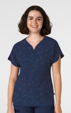 6267 WINK Dolman Y-Neck Print Scrub Top - Astro Map Navy