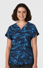 6267 WINK Dolman Y-Neck Print Scrub Top - Starry Sparkle