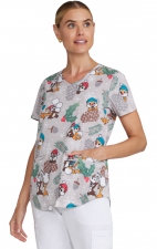 TF737 Tooniforms V-Neck Print Top with Welt Pockets by Cherokee Uniforms - Nuts About Winter