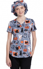 TF737 Tooniforms V-Neck Print Top with Welt Pockets by Cherokee Uniforms - Tweety Fright