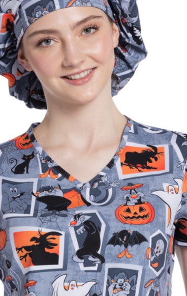 TF737 Tooniforms V-Neck Print Top with Welt Pockets by Cherokee Uniforms - Tweety Fright