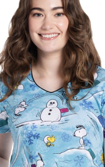 TF626 Tooniforms Modern Classic Fit 2 Pocket Print Top by Cherokee Uniforms - Sledding Snoopy