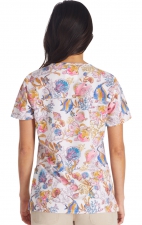 CK671 Cherokee Genuine Classic V-Neck 2 Pocket Print Top - Fin-tastic Watercolor