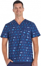 CK692 Men's V-Neck Chest Pocket Print Top by Cherokee - Gone Fishin'