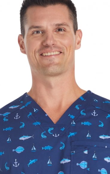 CK692 Men's V-Neck Chest Pocket Print Top by Cherokee - Gone Fishin' CK692 Men's V-Neck Chest Pocket Print Top by Cherokee - Gone Fishin'