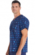 CK692 Men's V-Neck Chest Pocket Print Top by Cherokee - Gone Fishin'