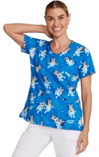 TF614 Tooniforms 3 Pocket V-Neck Print Top by Cherokee Uniforms - Bluey