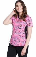 TF783 Tooniforms Fitted V-Neck Print Top with Contrast Details by Cherokee Uniforms - Cheshire Smile 