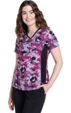 TF783 Tooniforms Fitted V-Neck Print Top with Contrast Details by Cherokee Uniforms - Dark Wave