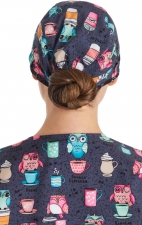 CK513 Unisex Print Scrub Cap with Snap Tabs for Mask by Cherokee - Owl I Need Is Coffee