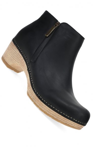 Lizanne Black Oiled Pull Up Casual Stapled Bootie by Dansko Lizanne Black Oiled Pull Up Casual Stapled Bootie by Dansko