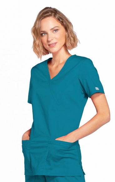 *FINAL SALE L 4728 Workwear Core Stretch Mock Wrap Top with 3 Pockets by Cherokee