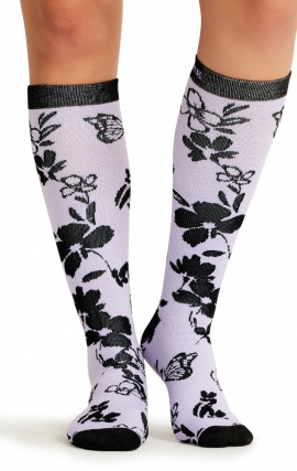 Print Support Lavender Garden Women's Graduated Medium Support Compression Socks by Cherokee