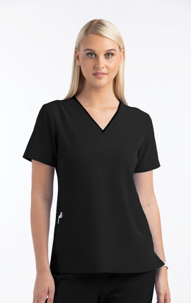 4510 [Matrix Impulse] Women's Contrast Curved V- Neck Top