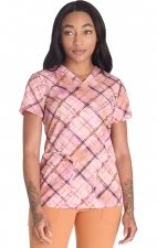 DK667 Dickies 4 Pocket V-Neck Print Top - Paint By Plaid