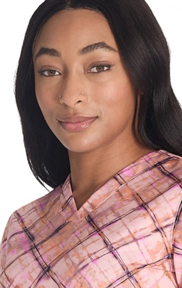 DK667 Dickies 4 Pocket V-Neck Print Top - Paint By Plaid DK667 Dickies 4 Pocket V-Neck Print Top - Paint By Plaid